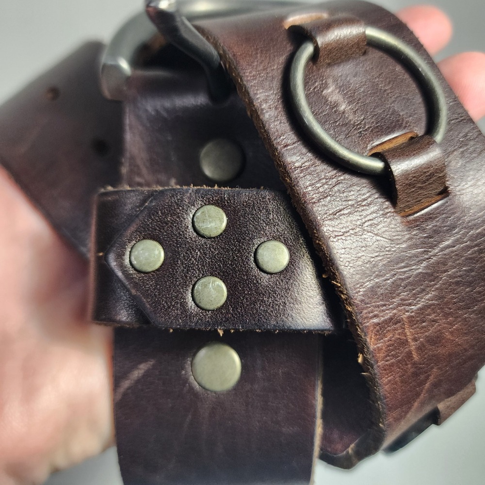 Womens Brown Leather O-Ring Studded Belt Size Small 30-32 Boho Western